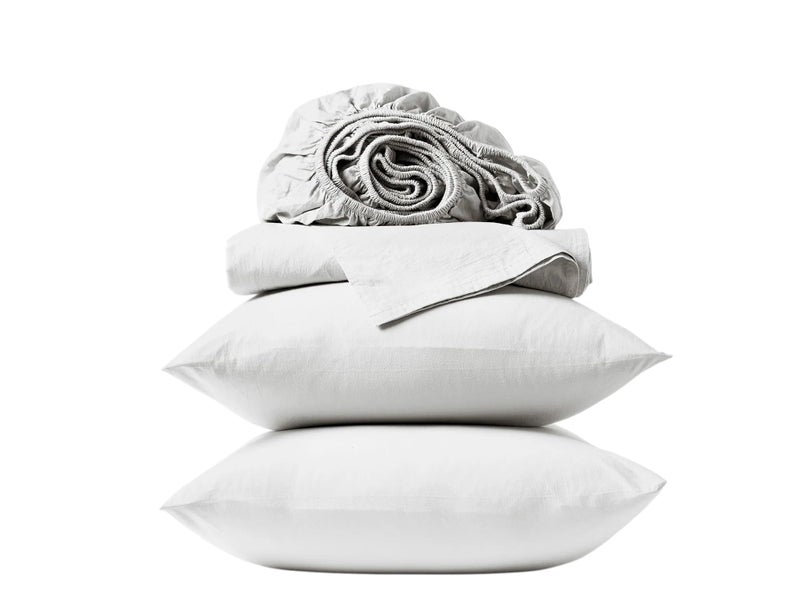 Coyuchi Organic Crinkled Percale Cooling Sheet Set, Breathable 100% Organic Cotton, Alpine White (Twin) - Image 1